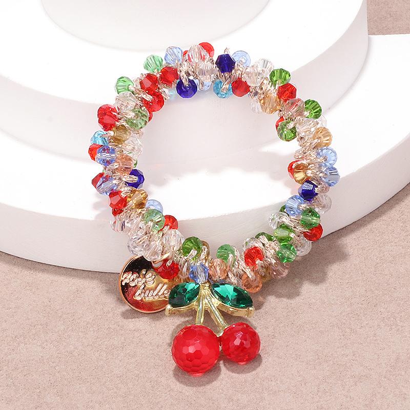 Fargerikt kirsebær elastisk hårbånd for kvinner jenter søt hårpynt scrunchie hårstrikk hårtilbehør