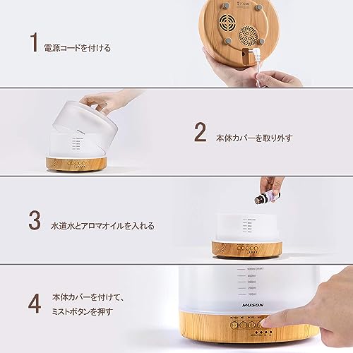 MUSON Tabletop Humidifier, Ultrasonic Aroma Diffuser, 500ML, Aromatherapy Compatible, Pollen Prevention, Quiet Operation, Timer, Large Capacity, Top W