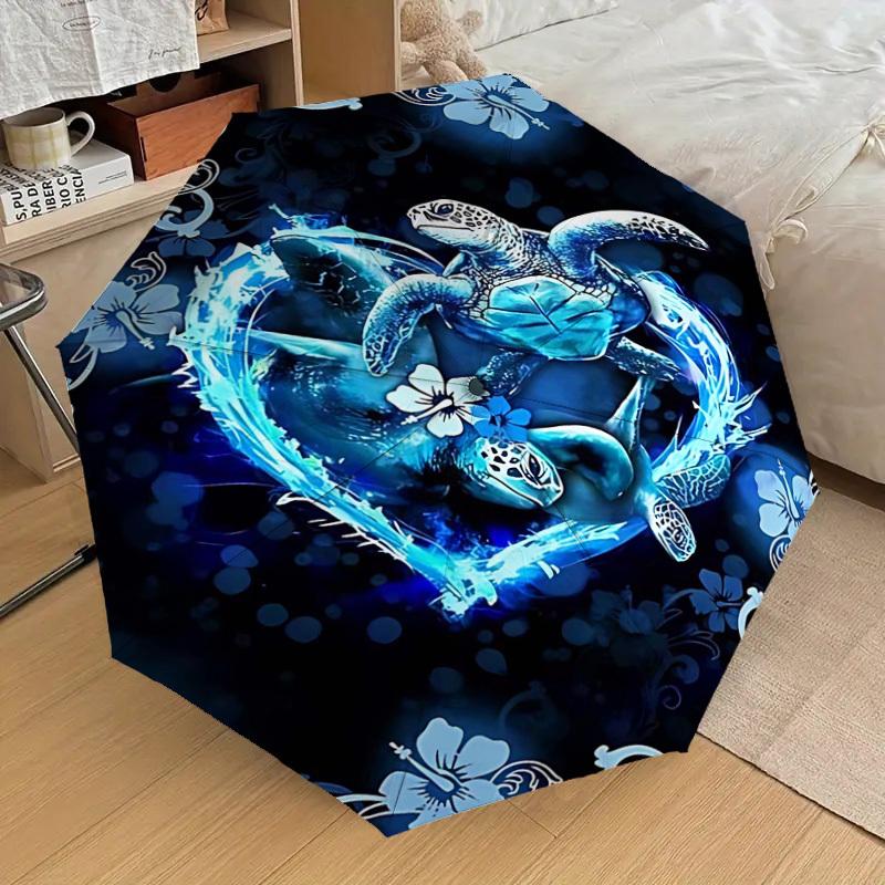 1PC Sea Turtles Heart Umbrella-8-Rib Reinforced Portable Folding Travel Suitable for All Seasons Outdoor Daily Use -J0408