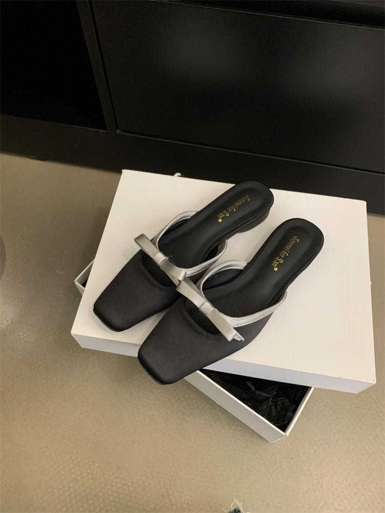 

Французские нежные тапочки Baotou в стиле для женщин 2024 года, новые сандалии с бантом, летние тапочки 40 чёрный