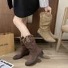 New Embroidered Western Cowboy Boots for Women Autumn Pointed Toe Thick Heel High Knee Boots Woman Loose Leather Long Boots