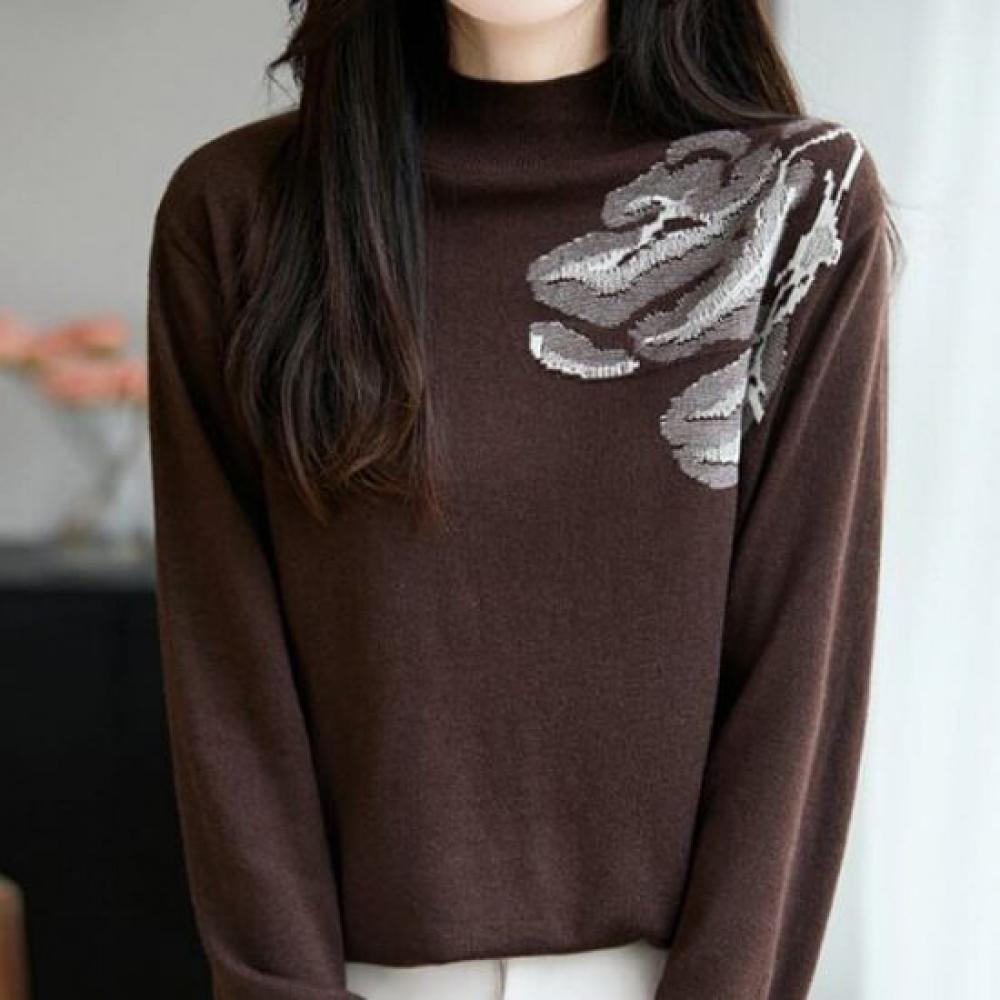 Navava Half Polo Point Embroidery Long Sleeve Knit Sweater Nk3333