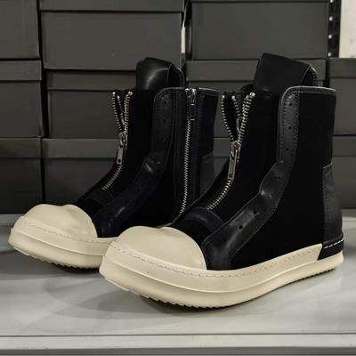Couro Genuíno Cano Alto Masculino Sapato Aumenta Altura Solado Grosso Zíperes Frontais Casual Moda Tênis de Skate Sapatos Botas Curtas