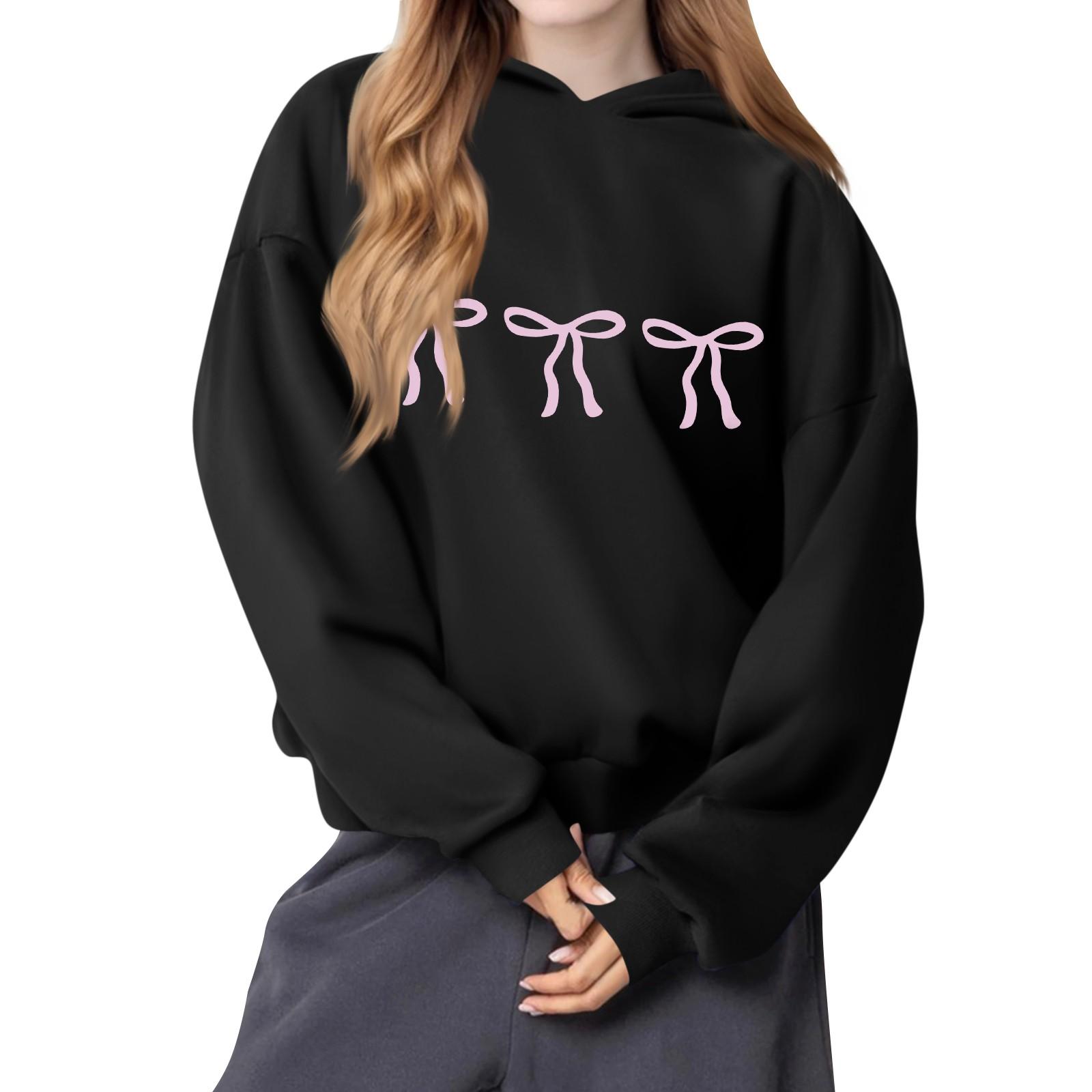 Женская мода женский легкий пуловер с длинными рукавами и карманами толстовка с капюшоном в стиле консервативного стиля L чёрный 1687₽