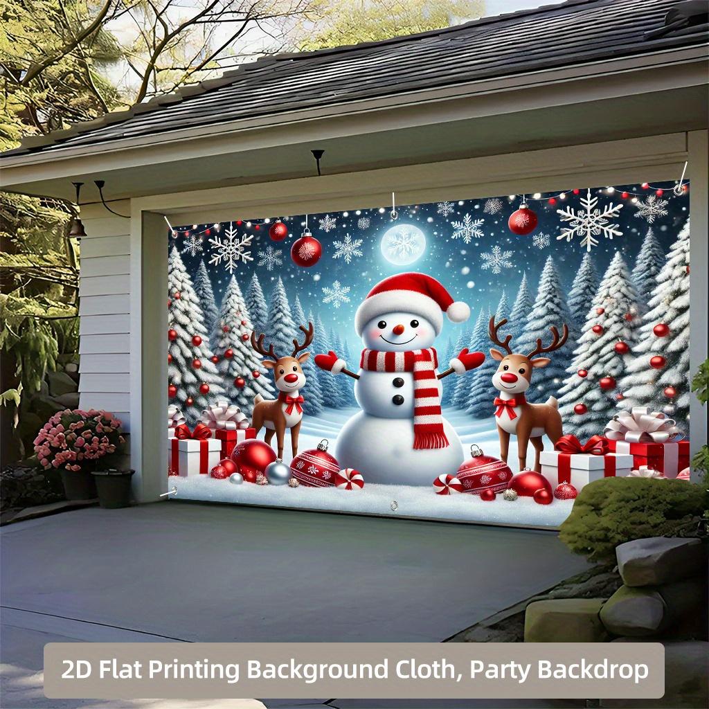 1 piece, festive snowman and reindeer Christmas background, suitable for home, outdoor, garden,garage,commercial door de