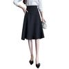 Petite Women's Black High-Waisted A-Line Pleated Mid-Length Skirt - Summer Professional Umbrella Style