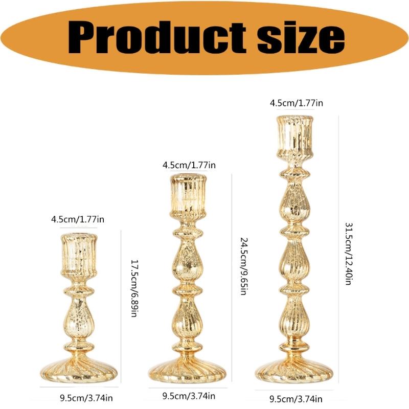 Candle Stick Holders Tapers Candle Holders Ribbed Glass Candlestick Holders with Wide Round Base for Dining Table Shelf Display, Home Accent, and