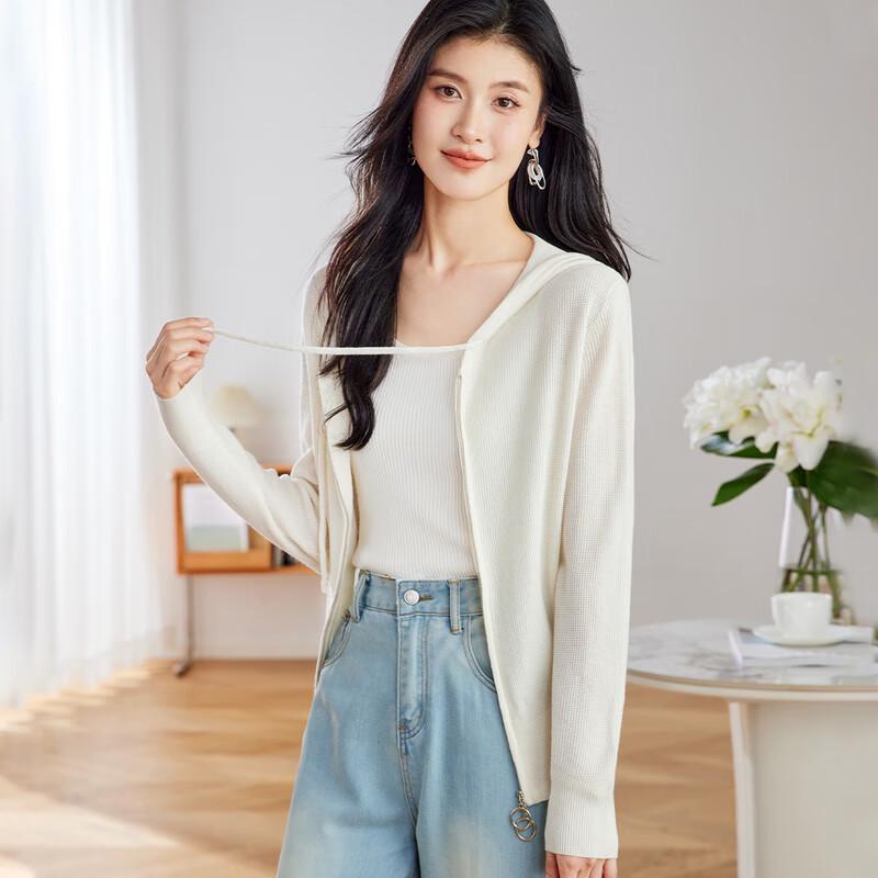 Women s Hooded Wool Blend Zip Cardigan L