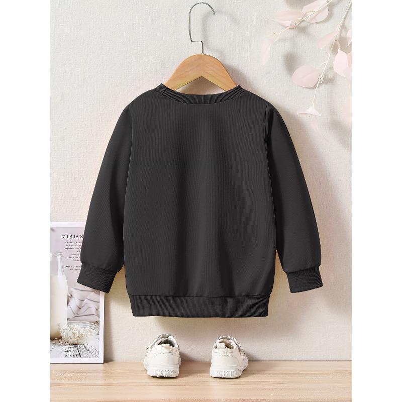 Cartoon Space Print Crew Neck Sweatshirt - Fabric Casual Active Pullover for Children - Regular Fit Applique Alphabet Pattern