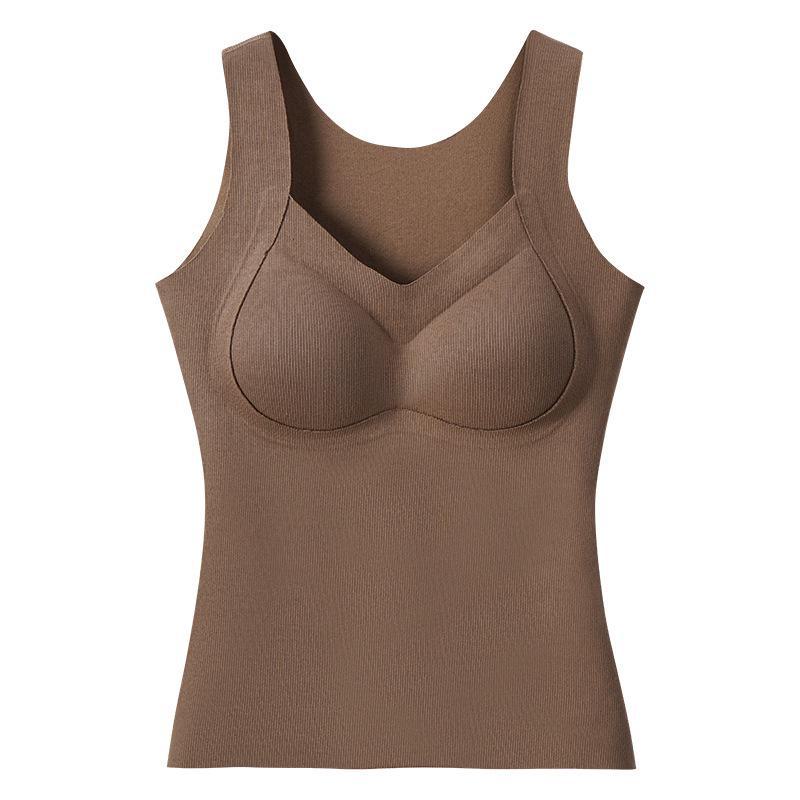 Women's Seamless Warm Vest with Chest Pads, Bra-Free, Silk-Thickened, German Velvet Innerwear for Autumn and Winter.