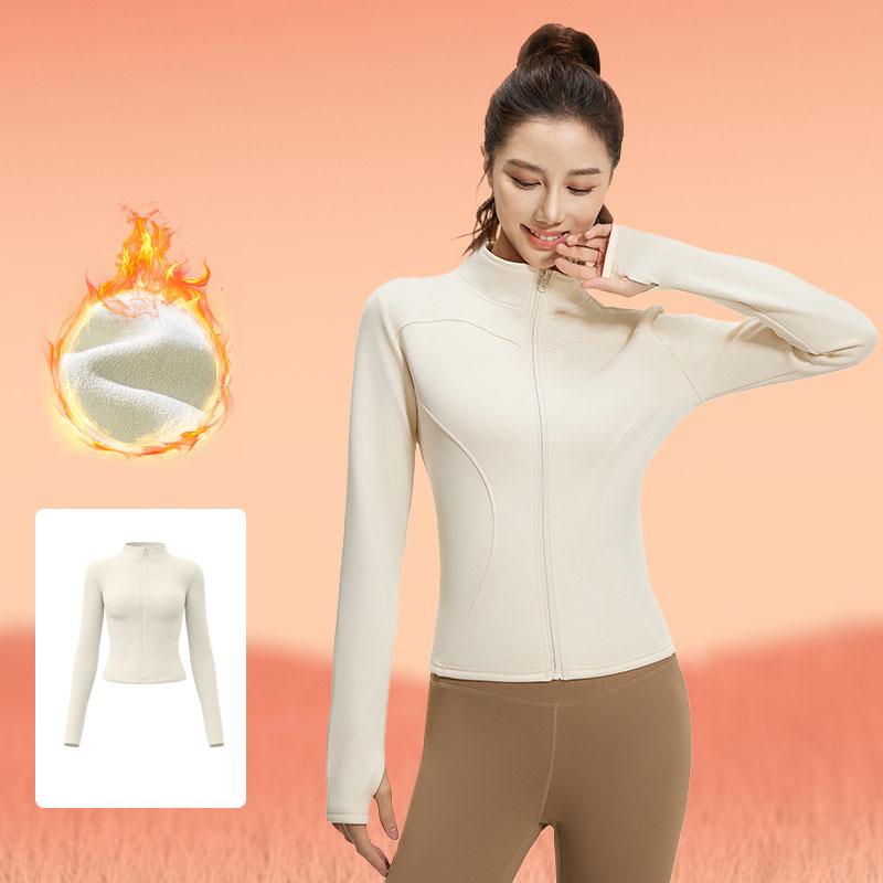 Winter High Elastic Peach Yoga Jackets Solid Clothes Long Sleeve Fleece Thick Yoga Jacket Women Zipper Fitness Yoga Coat