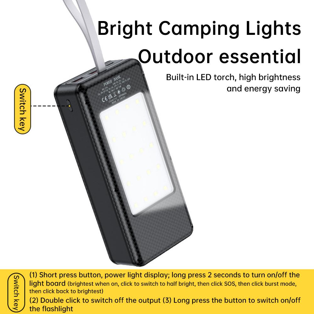 16×18650 portable power bank case, supporting 22.5W fast charging and 15W wireless charging, with a camping light function