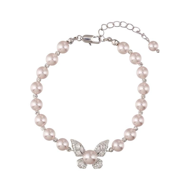 Manta Rose Shijia Pearl Bracelet Necklace Set Women'S French Micro-Inlaid Zircon Butterfly Bracelet Niche Neck Chain