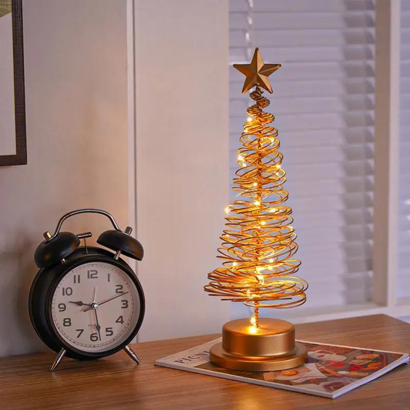 LED Christmas Lights Tree Battey Fairy Lamp Tree Metal Spiral Star Lighting Holiday For Home Living Room Decorations Night Lamp