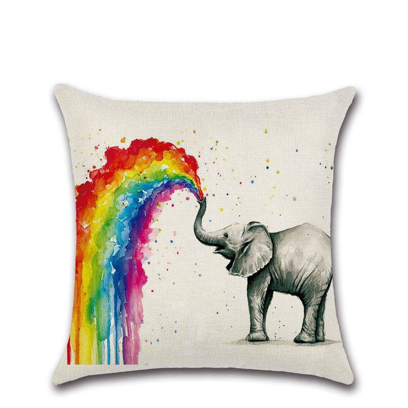 Versatile Cotton Linen Cushion Cover Featuring Cartoon Rainbow Animals For Stylish Decoration