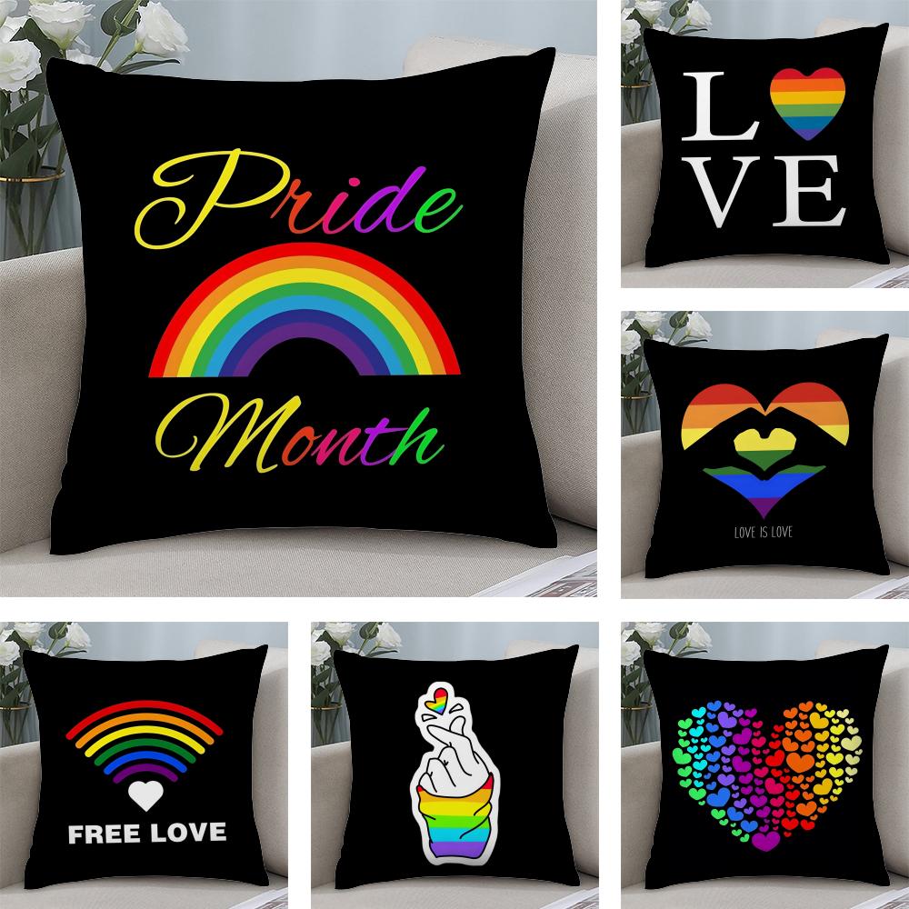 Pride Month Rainbow Cushion Cover Plush Fabric Soft Double-Sided Printed Sofa Warm Winter Home Child Gift Pillow Case