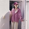 Summer Women Pink Plaid Shirt Oversized Button Down Casual