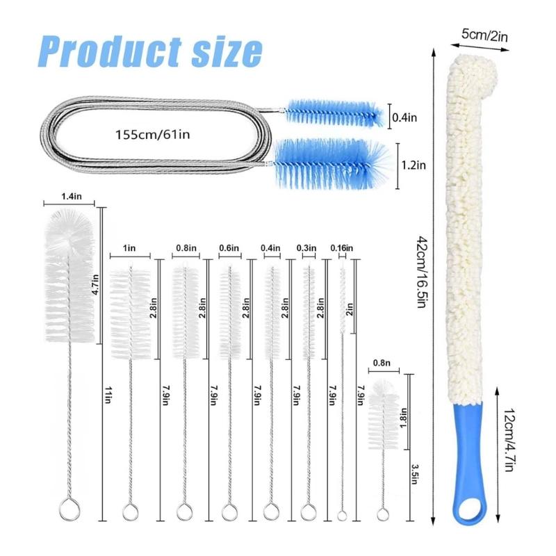 12PCS Drain Brush Cleaning Systems Tool Multiple Size Brushes For Wide Pipes Sink Drains Household Commercial Plumbing