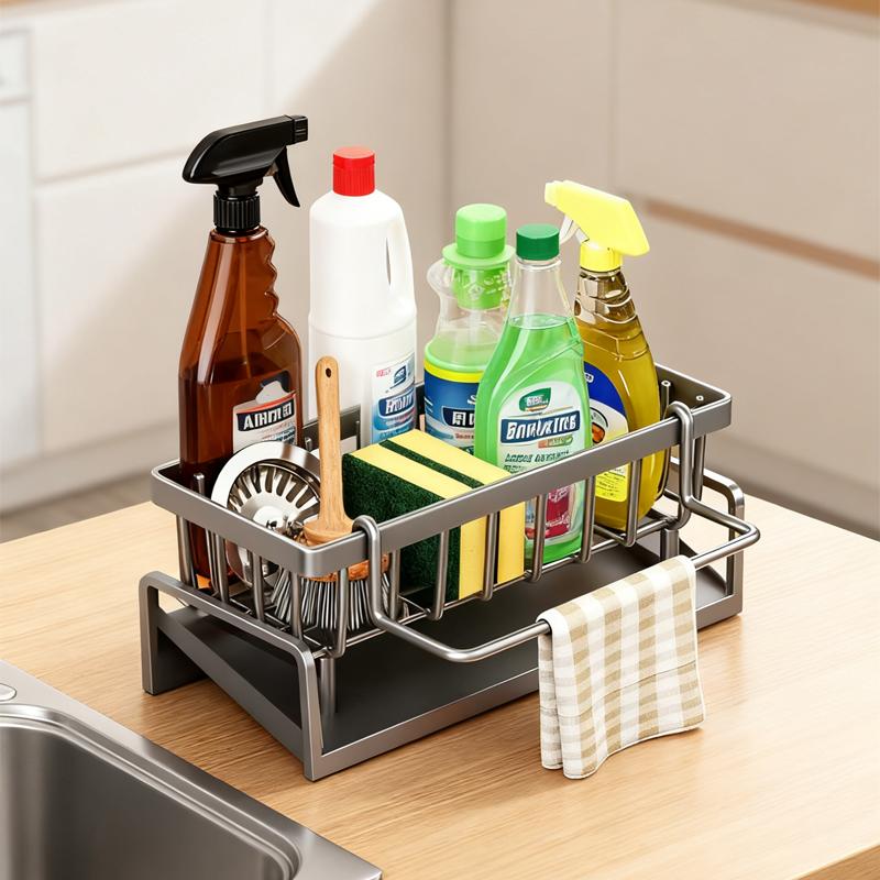 Drain Rack Kitchen Storage Rack Storage Cleaning Supplies Rag Detachable Hanging Rod Tilt Chassis Drain Kitchen Storage Rack