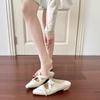 Square head bow bag head slippers women's summer wear Mary Jane cool slippers short heel single shoes women