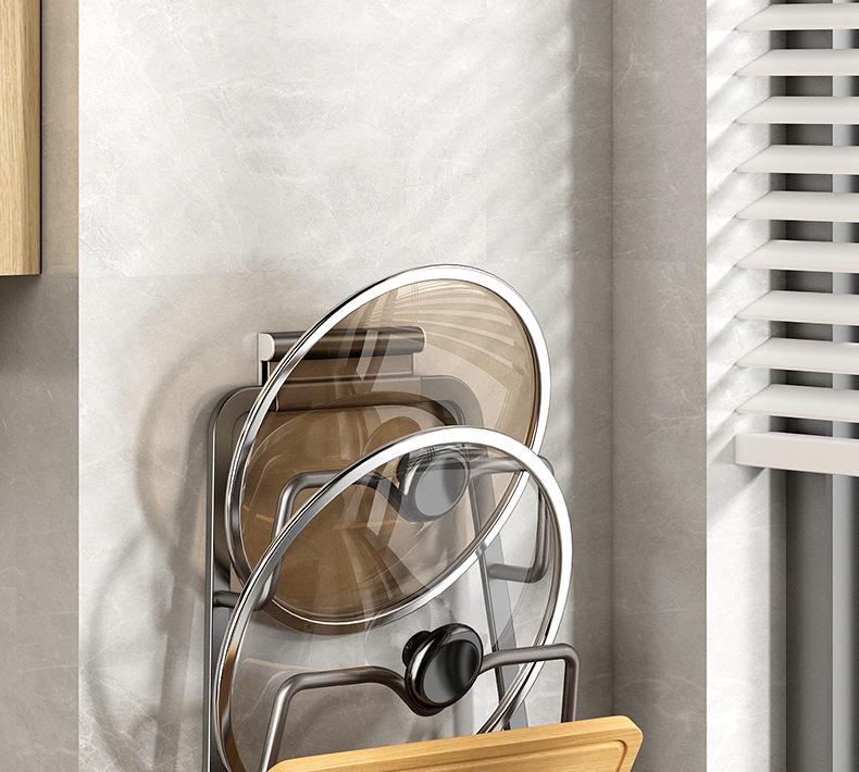 Wall-Mounted Punch-Free Kitchen Rack - Multi-Function Storage for Pot Lids & Chopping Boards
