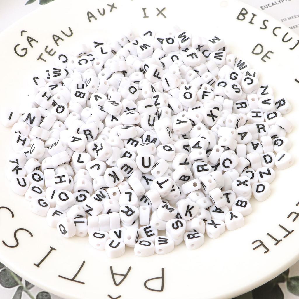 100pcs Round Square English Letter Beads DIY Bracelet Necklace Jewelry Accessory Acrylic Loose Bead String Black White Crafts