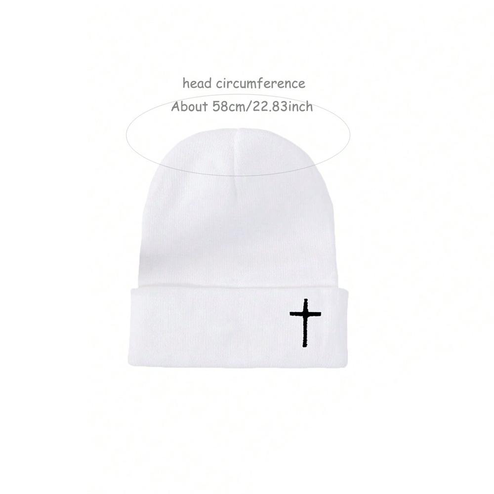 1pc Winter Knitted Cap Soft Warm Ski Hat Unisex Autumn Winter Warm Casual Hats Crochet Embroidery Cap