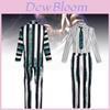 Stylowy kostium cosplay Beetlejuice z zielono-czarno-białymi paskami, miękki materiał