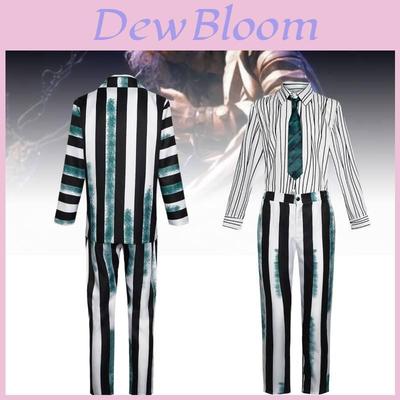 Stylish Beetlejuice Cosplay Costume With Green Black White Stripes Soft Fabric