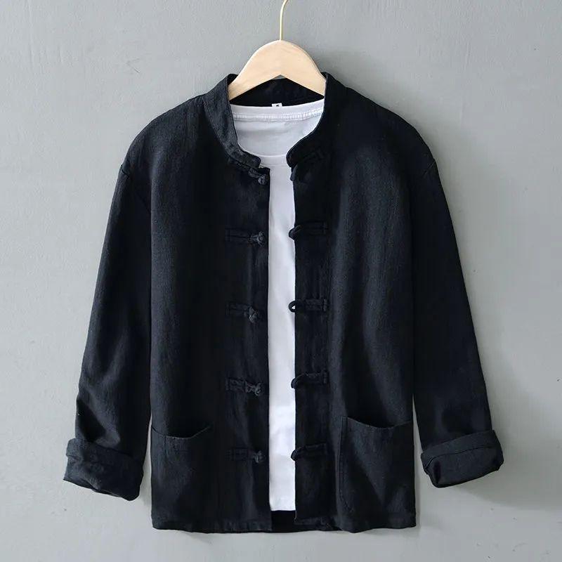 Jacket Men's Casual Shirt Loose Retro Guochao Middle-aged Spring and Autumn Chinese Cardigan Tang Clothing