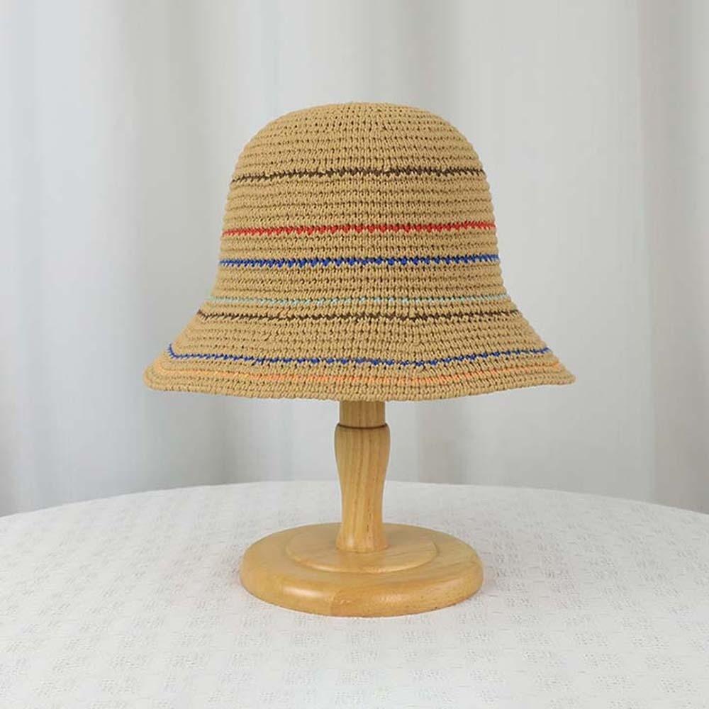 Hollow Out Sunshade Basin Cap Breathable Colorful Striped Fisherman Hat Knitted Bucket Hat  Travel