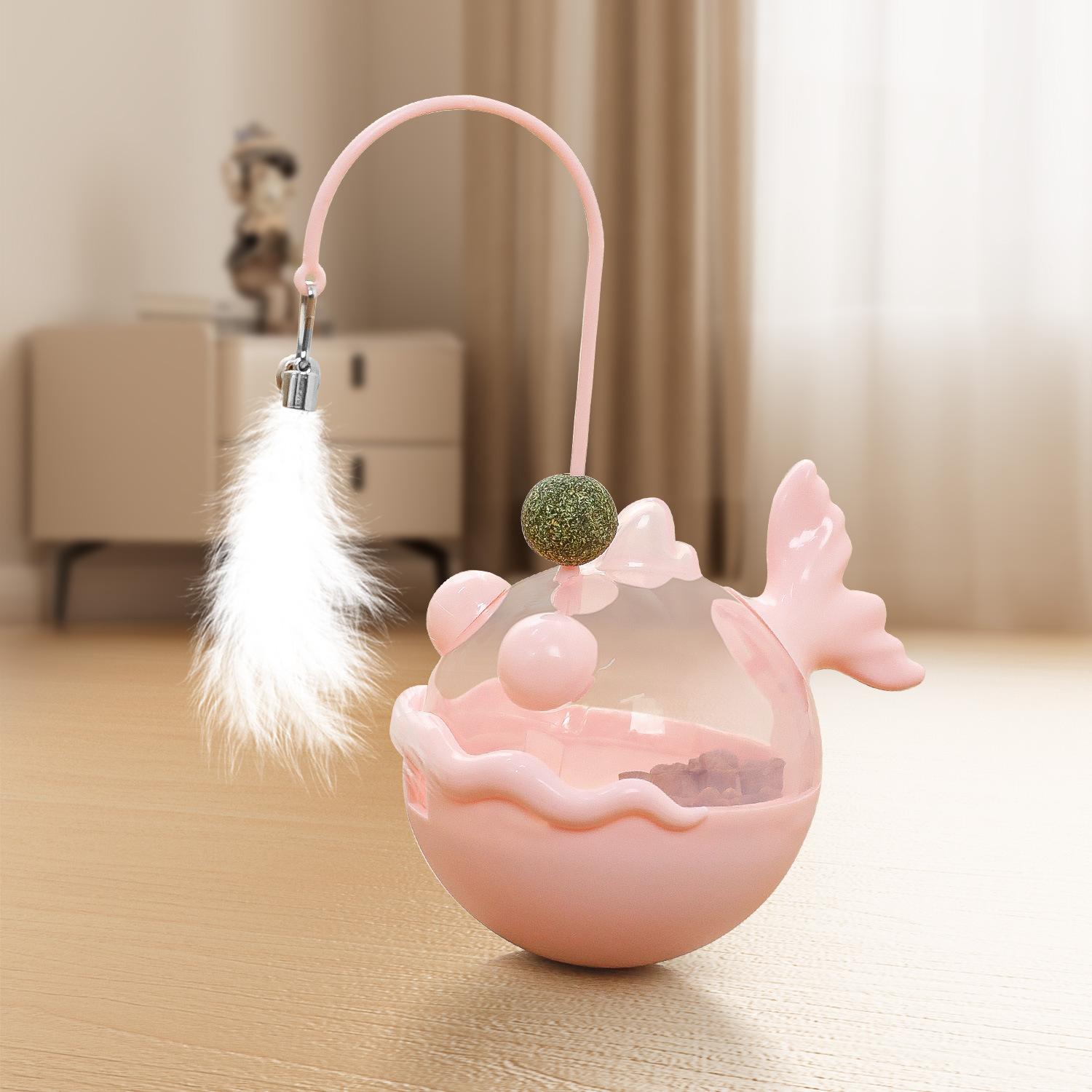 Cat Toys Automatic Leaky Food Toys Catnip Healthy Fish Bouncy Pet Puzzle Solving Food Leaky Food Ball Pet Toys Cat Accessories розовый