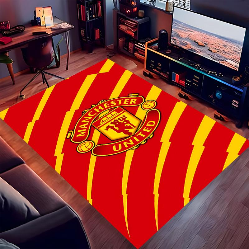 1pc Manchester United FC Logo Print Area Rug - Soft,Washable Non-Slip Indoor Mat for Office Chairs,Living Room,Home Office Decorative Rug