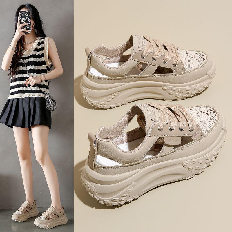 Thick Bottom Breathable Height-Increasing Mesh Shoes Women's Summer Thin Dad Shoes Fashion Mesh Versatile Soft Bottom Sports Casual Shoes for Women