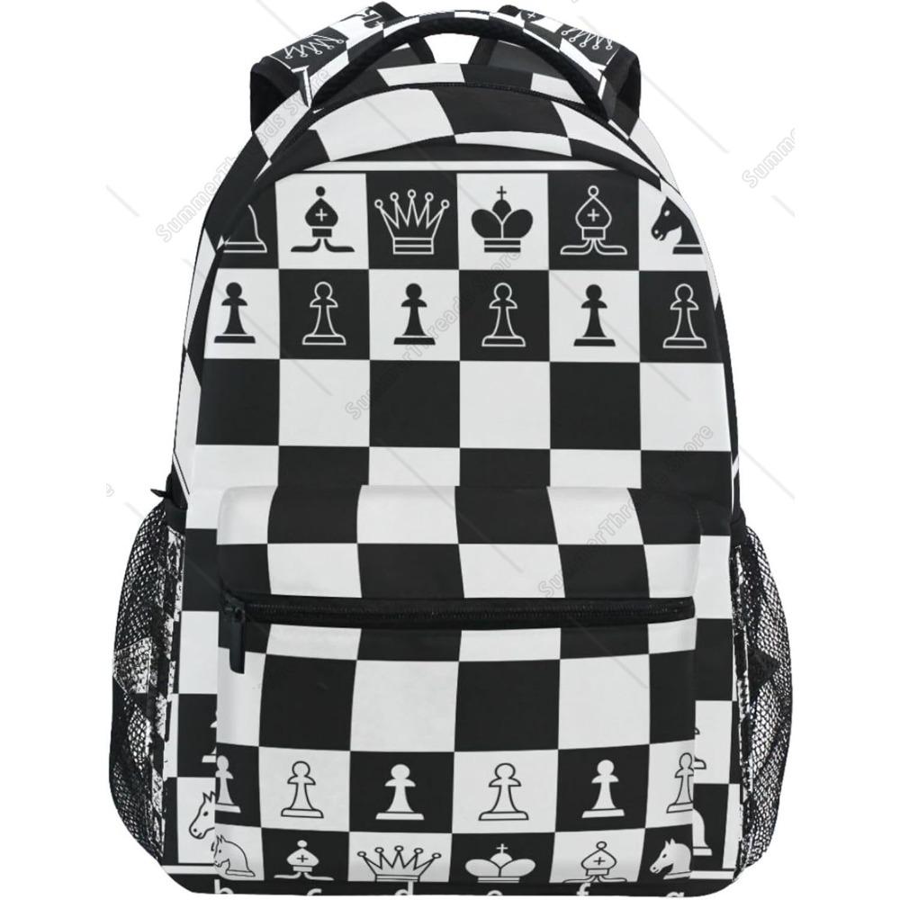 Schwarz Weiß Schachbrett Rucksack Kariert Schultasche Tagesrucksack Reise Wandern Camping Schule Laptoptasche