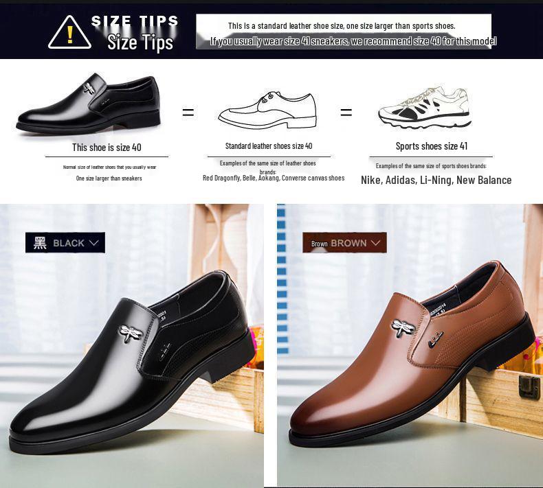 Genuine Dragonfly Men's Comfortable Leather Wedding Shoes, Soft Cowhide, Lightweight, Height-Enhancing, Casual Style.