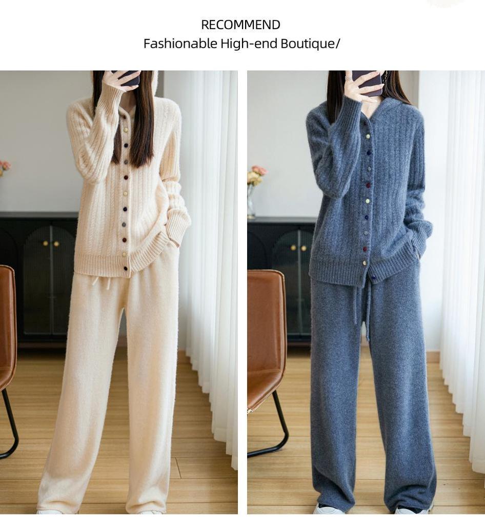 Damen Dicke Wolle Kapuzenstrickjacke - Herbst/Winter Locker gestrickter Pullovermantel