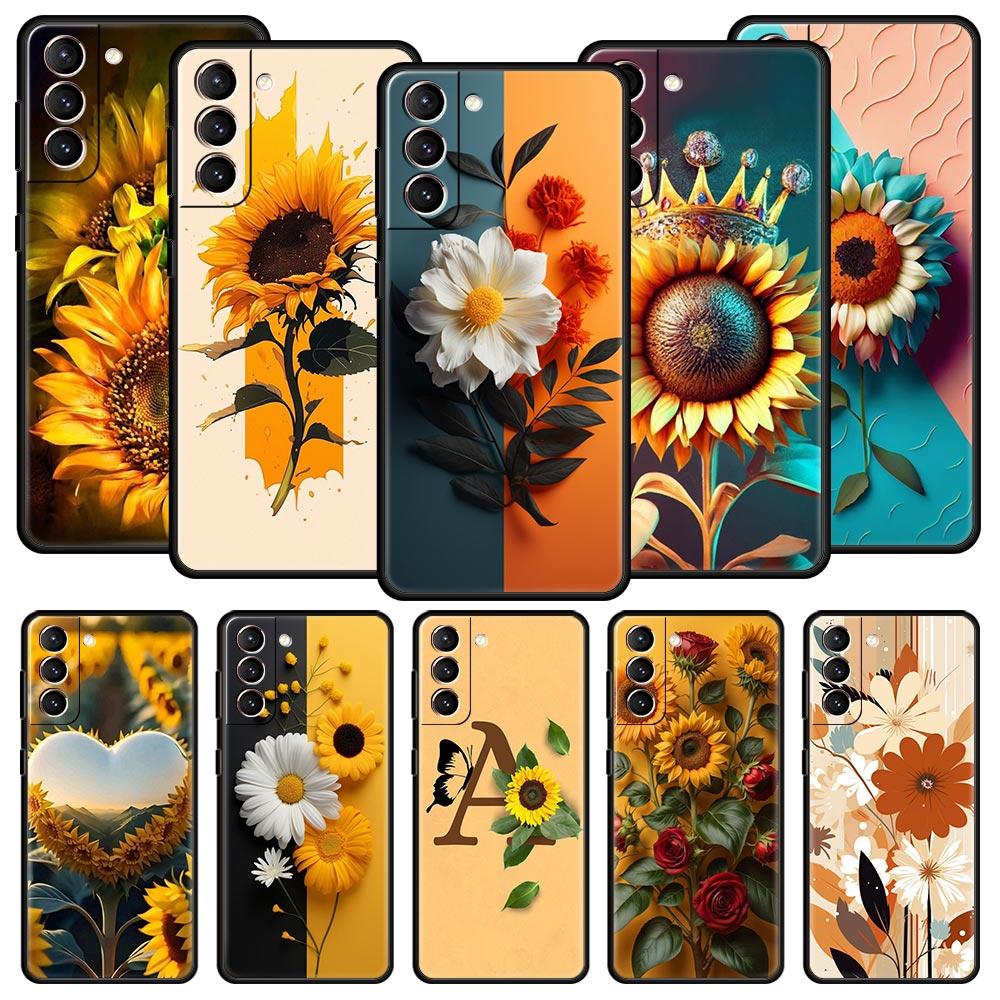 Sunflower Phone Case For Samsung Galaxy S26 Ultra S25 Plus S24 FE S23 S22 5G S21 S20 Cover Black Soft
