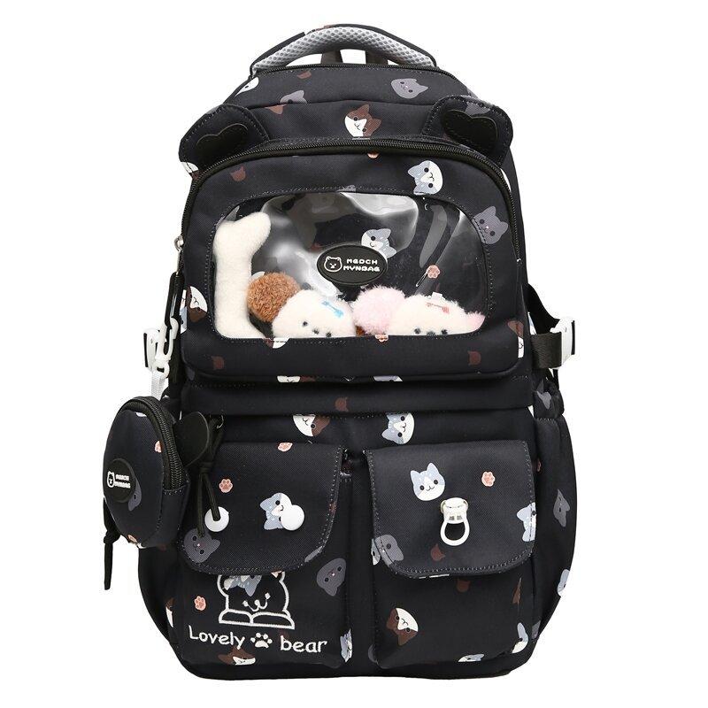 

Школьный рюкзак для средней школы, женский, с рисунком, легкий рюкзак с несколькими отделениями чёрный