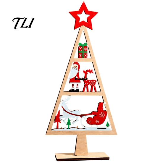 Desktop Christmas Ornament Wooden Tabletop Tree Decor, Hollow Xmas Ornament, Farmhouse Centerpiece for Holiday Party Home Decoration, Gift Handmade