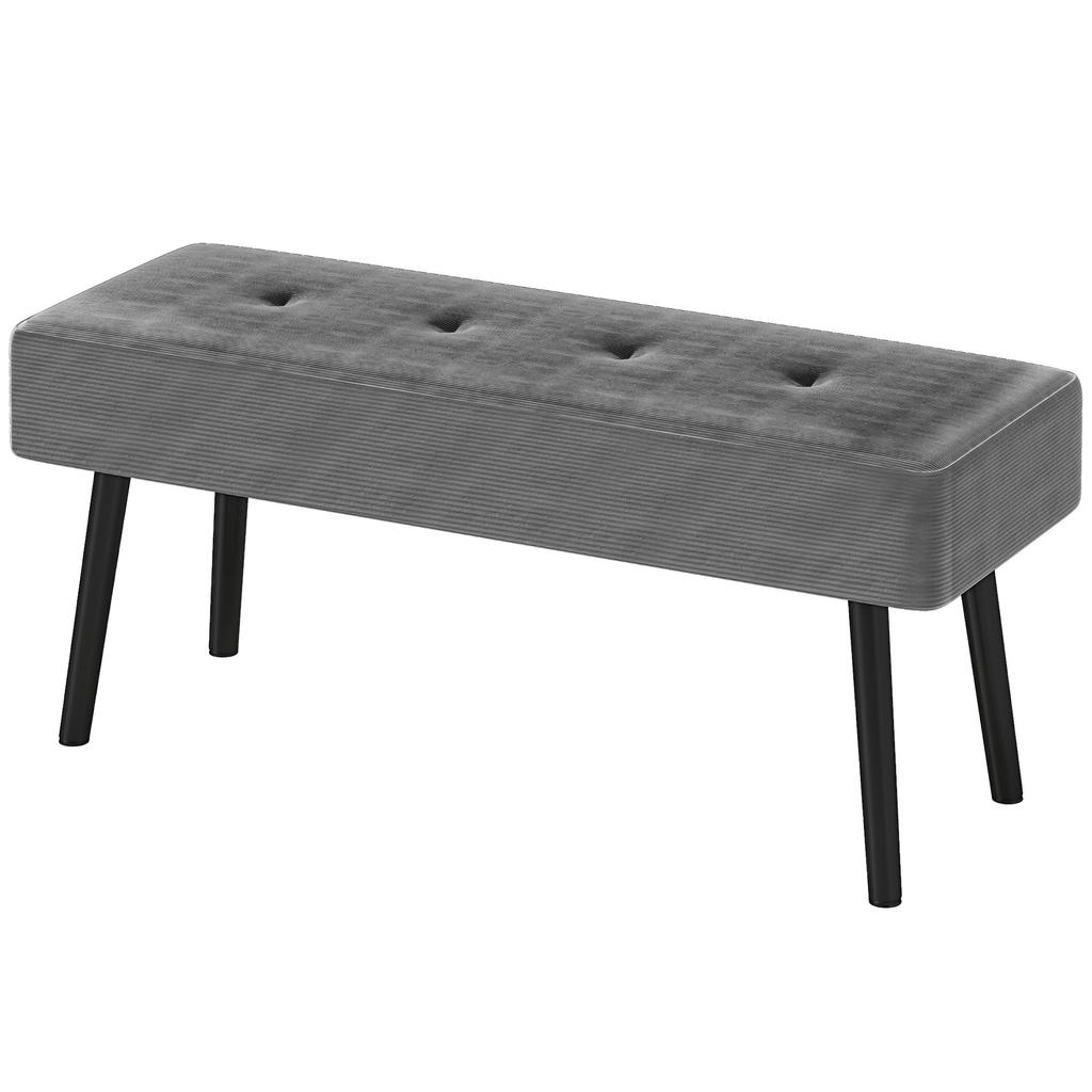 End of Bed Bench, Corduroy Bedroom Bench with Thick Padding and Steel Legs, Tufted Window Seat for Entryway, Living Room, Grey