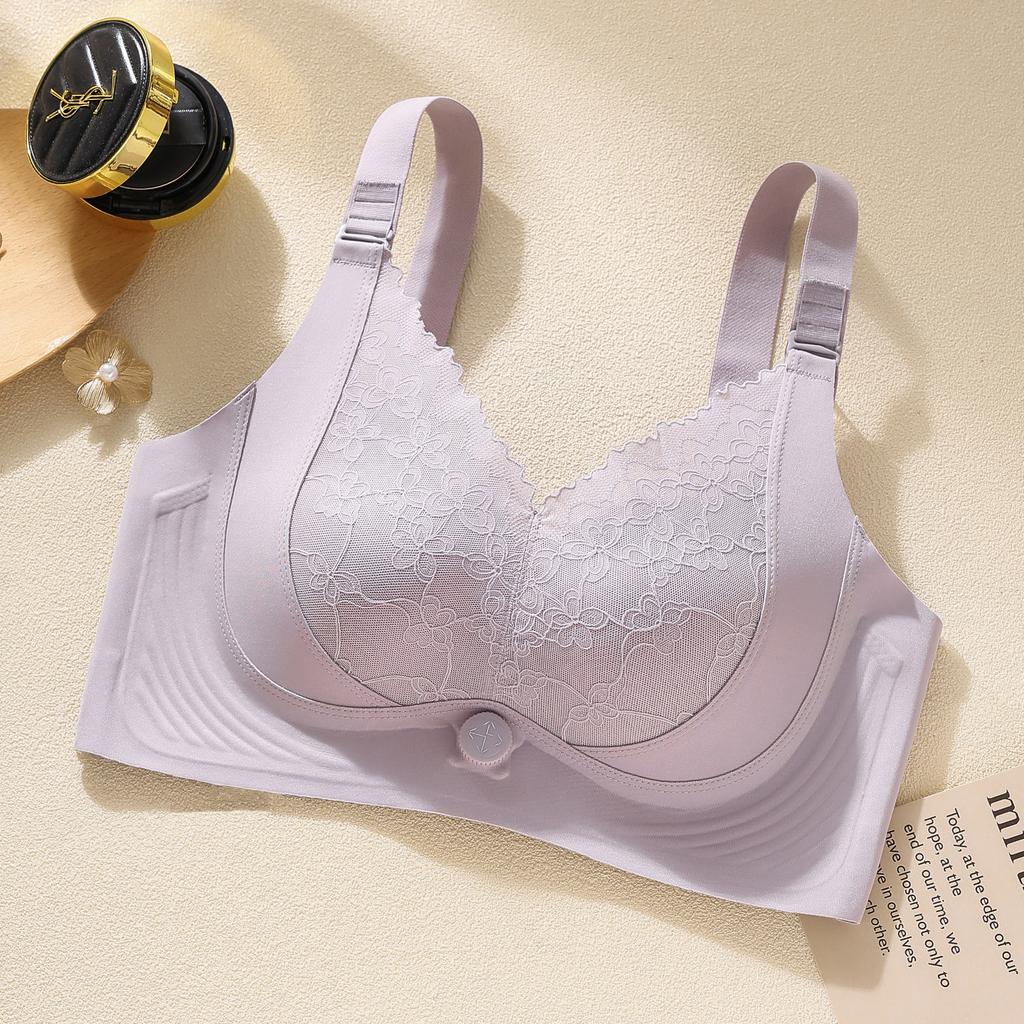 Retro light luxury gathering lace underwear small breasts show big soft support natural latex mulberry silk massage cup bra