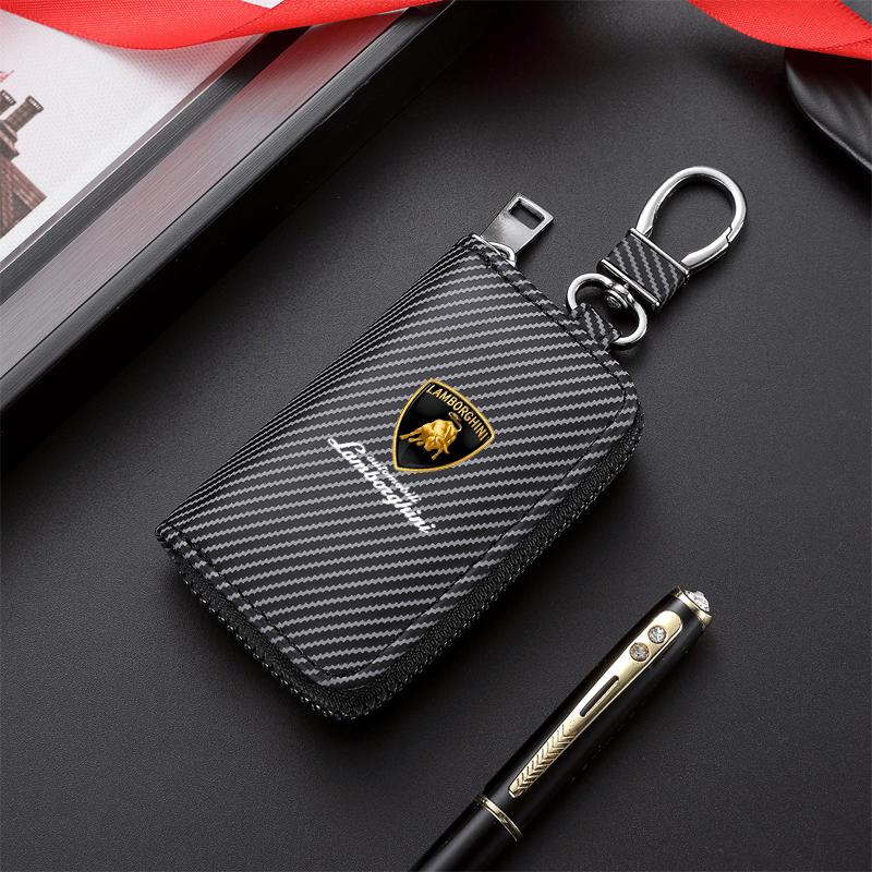 

Unisex Car LOGO Carbon Fiber Large Capacity Keychain Key Bag For Lamborghini Urus Huracan Aventador Premium Auto Accessories