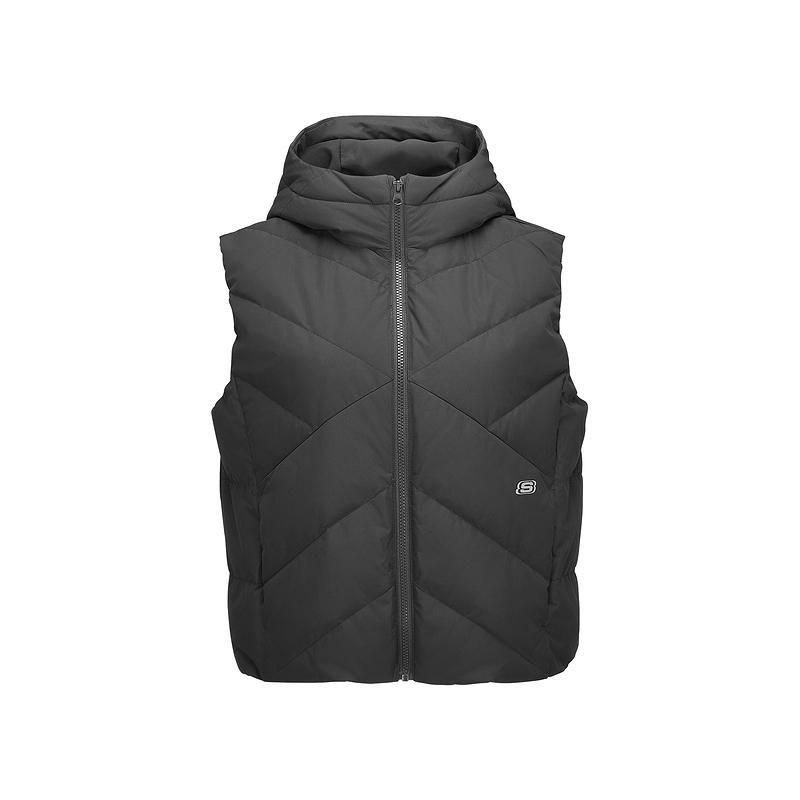 Skechers Warm Comfortable Lightweight Soft Hooded Vest Women Vests Carbon-Black L424W220-0018 L