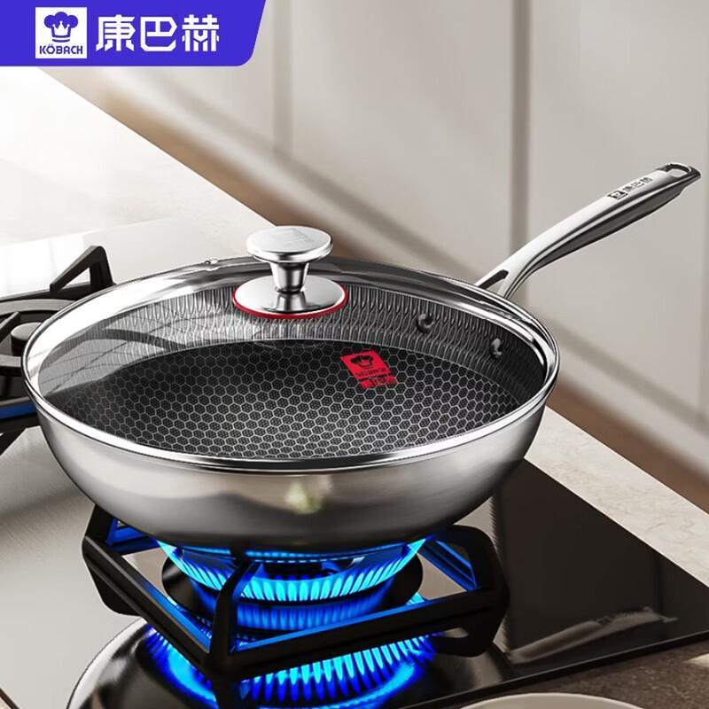 KOBACH 30cm 316L Stainless Steel Honeycomb Non-stick Wok