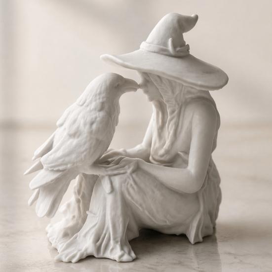 Vintage Style Witch Statue 3D Printed Statue, Gothic And Raven Sculpture, Indoor Outdoor Halloween Mystical Figurine for Home Desktop Shelf