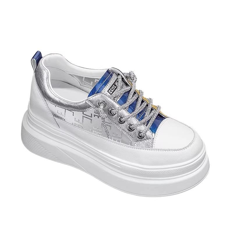 Small Inner Height Increase Women's Shoes Summer New Mesh Breathable Thick-soled Leather White Shoes Casual Sports