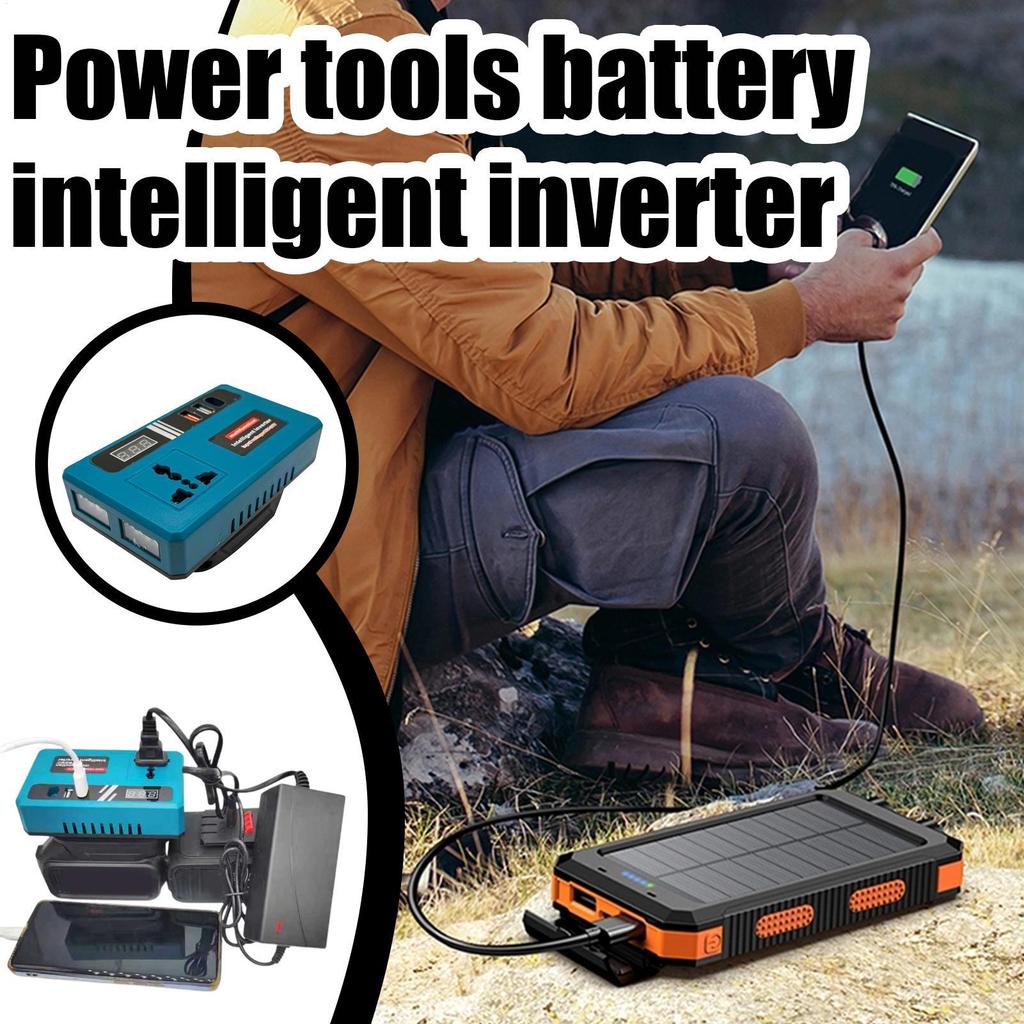 Batterie-Wechselrichter 21V Eingebaute LED-Leuchte Power-Inverter für Fahrzeug Tragbarer Generator-Ladegerät für Auto Camping Outdoor Zuhause LKW