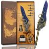Office Supplies Carving Glittering Quill Pen Set Writing Dip Pen Feather Pen Set Feather Dip Pen