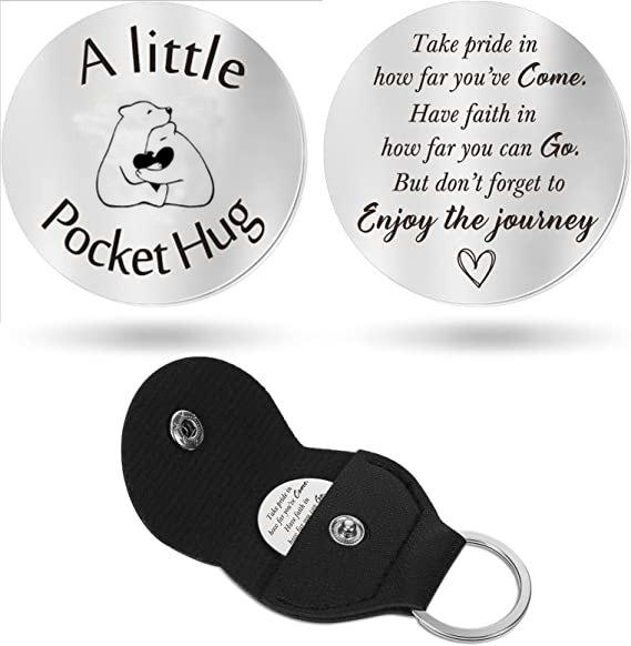 Cross Car Key Inspirational Decision Coin Leather Keychain with Stainless Steel Engraved Double-Sided Round Charm Gift